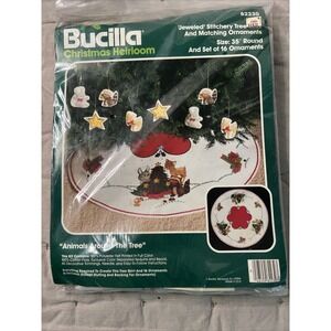 Bucilla Christmas Animals Around The Tree Stitchery Skirt/Ornaments NEVER OPENED